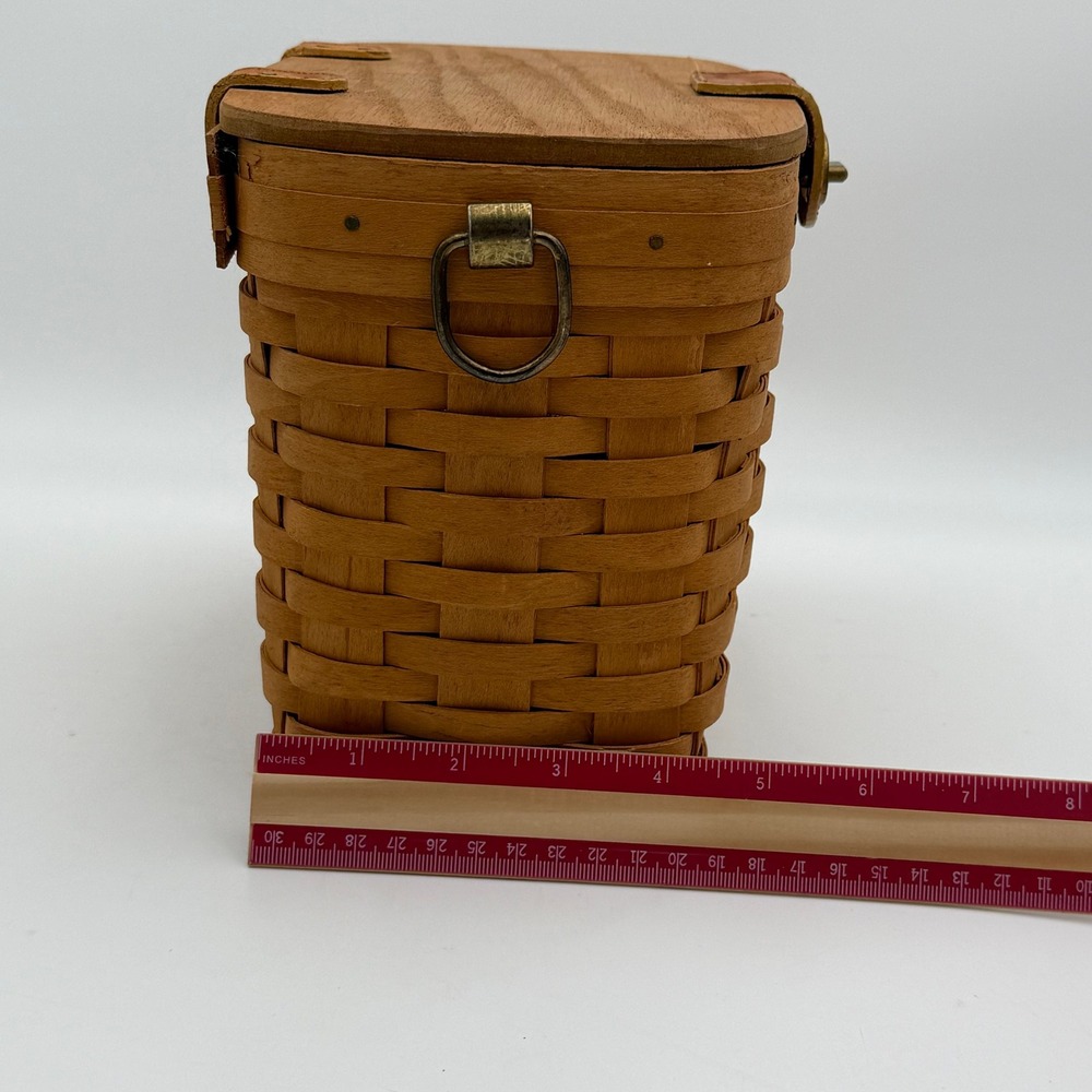 Longaberger 1996 Handwoven Basket WoodLid Leather Closure Clear Liner Dresden OH - Picture 6 of 9